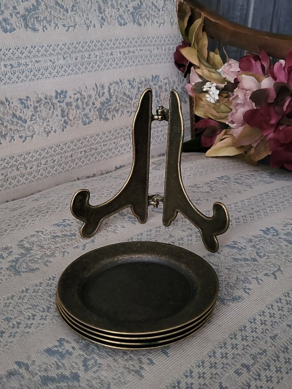 Vintage Brass Coaster Set with Stand Made in Italy